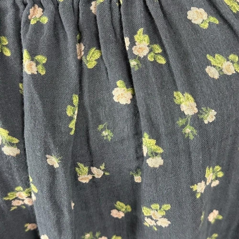 Free People Chloe Printed Top Washed Black Floral Large NWT Cottage Bow Gauze